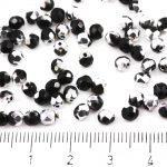 Round Faceted Fire Polished Czech Beads - Opaque Jet Black Metallic Silver Labrador Half - 4mm