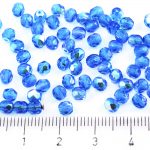 Round Faceted Fire Polished Czech Beads - Crystal Capri Blue Clear Ab Half - 4mm