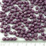 Round Faceted Fire Polished Czech Beads - Opaque Light Purple Amethyst - 4mm