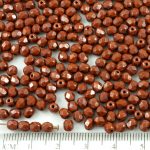 Round Faceted Fire Polished Czech Beads - Opaque Chocolate Brown Blue Terracotta - 4mm
