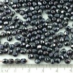 Round Faceted Fire Polished Czech Beads - Picasso Opaque Jet Black Luster - 4mm