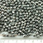 Round Faceted Fire Polished Czech Beads - Metallic Dark Silver Chrome Full - 4mm