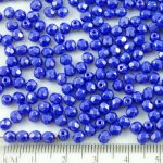Round Faceted Fire Polished Czech Beads - Opaque Dark Sapphire Blue Luster - 4mm