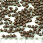 Round Faceted Fire Polished Czech Beads - Picasso Brown Opaque Dark Purple Amethyst - 4mm
