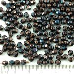 Round Faceted Fire Polished Czech Beads - Nebula Purple Opaque Jet Black - 4mm