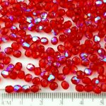 Round Faceted Fire Polished Czech Beads - Crystal Ruby Red Clear Ab Half - 4mm