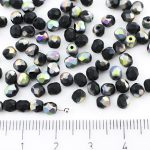 Round Faceted Fire Polished Czech Beads - Matte Metallic Opaque Jet Black Vitrail Half - 4mm