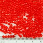 Round Faceted Fire Polished Czech Beads - Crystal Ruby Red Clear - 3mm