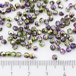 Round Faceted Fire Polished Czech Beads - Crystal Magic Metallic Purple Green Half - 3mm