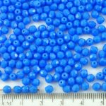 Round Faceted Fire Polished Czech Beads - Opaque Light Blue Sapphire - 4mm