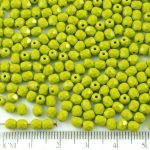 Round Faceted Fire Polished Czech Beads - Opaque Olivine Olive Green - 4mm