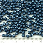 Round Faceted Fire Polished Czech Beads - Pastel Pearl Navy Blue - 4mm