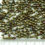 Round Faceted Fire Polished Czech Beads - Metallic Brown Rainbow Iris Bronze - 3mm