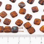 Two Hole Czech Beads - Matte Picasso Brown Crystal Yellow Amber - 6mm