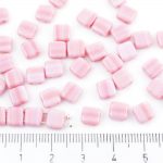 Two Hole Czech Beads - Opaque Pink Rose Rosaline Striped Mix - 6mm