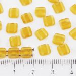 Two Hole Czech Beads - Matte Crystal Yellow Dark Topaz Frosted - 6mm