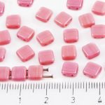 Two Hole Czech Beads - Opaque Pink Rose Rosaline - 6mm
