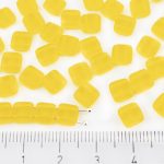 Two Hole Czech Beads - Matte Crystal Yellow Amber Lemon Frosted Sea Glass - 6mm
