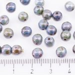 Round Czech Beads - Picasso Brown Opaque Blue Fern Green Luster - 6mm