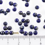 Round Czech Beads - Picasso Silver Opaque Dark Blue Sapphire - 4mm