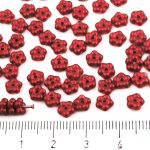 Forget-Me-Not Flower Czech Small Flat Beads - Matte Metallic Lava Red - 5mm