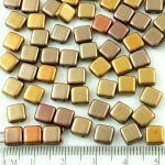 Two Hole Czech Beads - Matte Metallic Gold Rainbow Mix - 6mm
