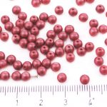 Round Czech Beads - Matte Pearl Bordeaux Red Cotton Candy - 4mm