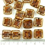 Flower Square Window Table Cut Flat Czech Beads - Picasso Crystal Brown Yellow - 10mm