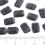 Rectangle Table Cut Flat Czech Beads - Matte Striped Opal Black Gray - 12mm