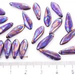 Dagger Leaf Czech Beads - Crystal Metallic Iris Vega Purple Luster - 16mm
