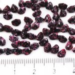 Pinch Czech Beads - Opaque Jet Black Granite Tweedy Pink Silver Patina Spotted - 5mm