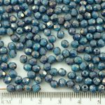 Round Faceted Fire Polished Czech Beads - Opaque Turquoise Baby Blue Terracotta Bronze - 4mm