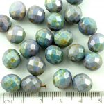 Round Faceted Fire Polished Czech Beads - Picasso Brown White Alabaster Opal Purple Green Luster - 10mm