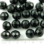 Round Faceted Fire Polished Czech Beads - Opaque Jet Black - 12mm