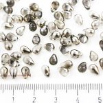 Teardrop Czech Beads - Crystal Clear Metallic Dark Silver Chrome Half - 6mm