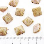 Pyramid Stud Two Hole Czech Beads - Matte White Alabaster Opal Picasso Brown Purple Luster - 12mm