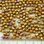 Round Faceted Fire Polished Czech Beads - Matte Metallic Gold Rainbow Mix - 4mm