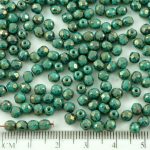 Round Faceted Fire Polished Czech Beads - Opaque Turquoise Green Terracotta Bronze - 4mm