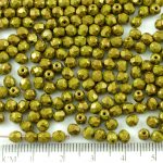 Round Faceted Fire Polished Czech Beads - Opaque Dark Olivine Olive Green Terracotta Bronze - 4mm