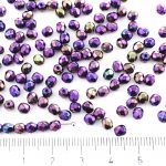 Round Faceted Fire Polished Czech Beads - Metallic Purple Red Iris - 4mm