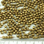 Round Faceted Fire Polished Czech Beads - Matte Metallic Gold Bronze - 3mm