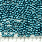 Round Faceted Fire Polished Czech Beads - Pastel Pearl Petrol Green Blue - 3mm