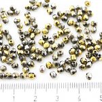 Round Faceted Fire Polished Czech Beads - Metallic California Gray Gold Half - 3mm