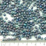 Round Faceted Fire Polished Czech Beads - Nebula Purple Opal Aquamarine Green Turquoise - 3mm