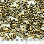 Round Faceted Fire Polished Czech Beads - Matte California Gold Nights - 3mm