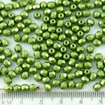 Round Faceted Fire Polished Czech Beads - Pastel Pearl Sage Olive Green - 4mm