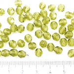 Round Faceted Fire Polished Czech Beads - Crystal Olive Olivine Green Clear - 6mm