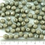 Round Faceted Fire Polished Czech Beads - White Alabaster Opal Gray Luster - 6mm