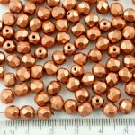 Round Faceted Fire Polished Czech Beads - Matte Metallic Bronze Vintage Copper - 6mm