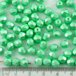 Round Faceted Fire Polished Czech Beads - Pastel Pearl Light Chrysolite Green - 6mm